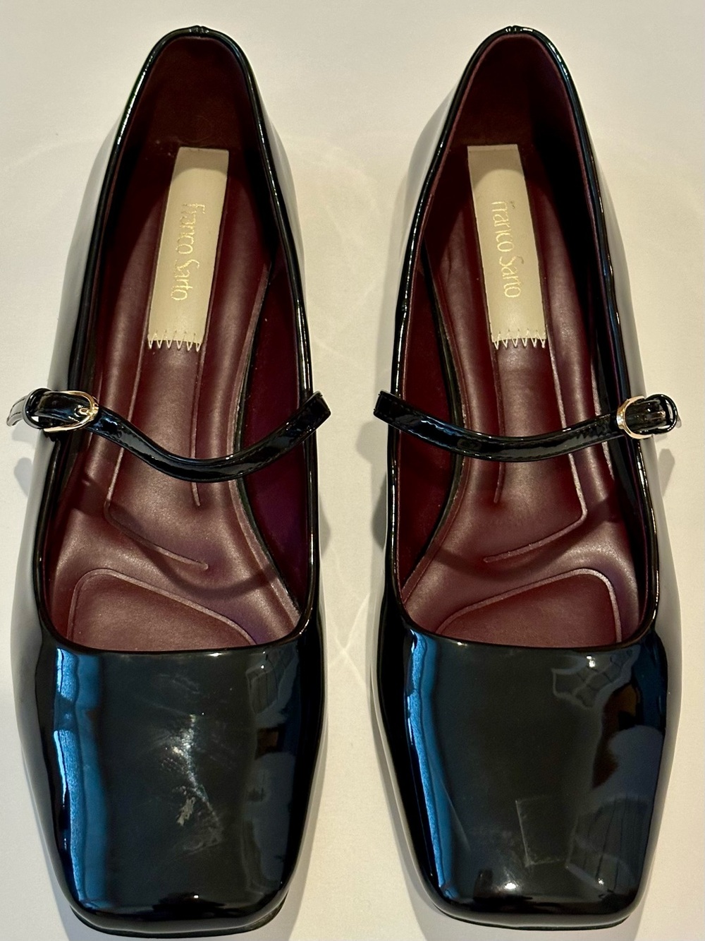 Franco Sarto Tinsley Black Patent Mary Jane Square Toe Flats Size 10M